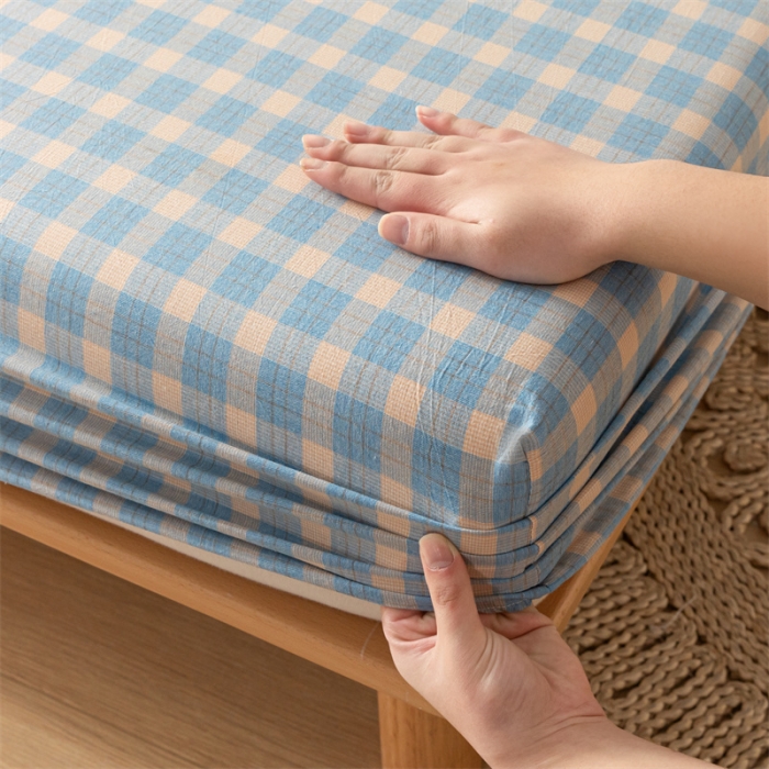 91家纺网 家纺一手货源 找家纺 蓝巢 2023新款全棉色织水洗棉系列单品床笠 简格兰