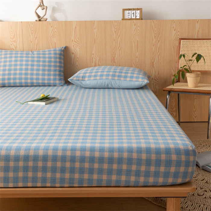 91家纺网 家纺一手货源 找家纺 蓝巢 2023新款全棉色织水洗棉系列单品床笠 简格兰