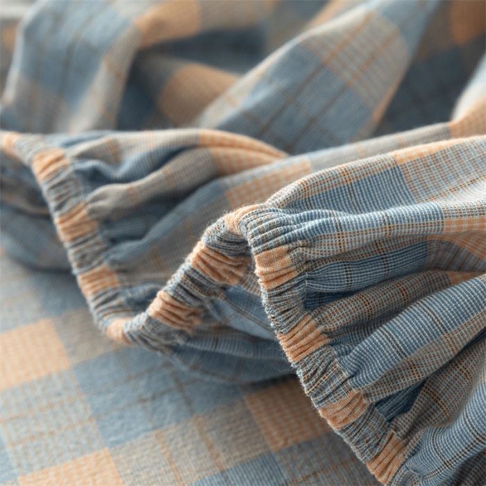 91家纺网 家纺一手货源 找家纺 蓝巢 2023新款全棉色织水洗棉系列单品床笠 简格兰