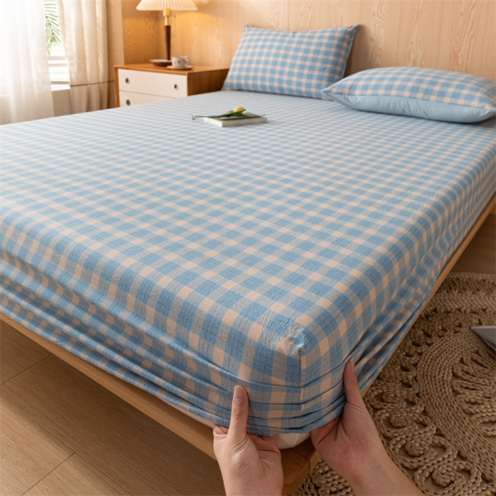 91家纺网 家纺一手货源 找家纺 蓝巢 2023新款全棉色织水洗棉系列单品床笠 简格兰