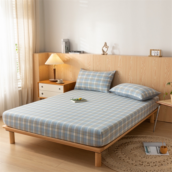 91家纺网 家纺一手货源 找家纺 蓝巢 2023新款全棉色织水洗棉系列单品床笠 简兮兰