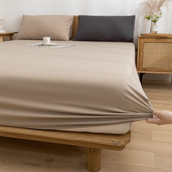 91家纺网 家纺一手货源 找家纺 蓝巢 2023新款全棉色织水洗棉系列单品床笠 卡其