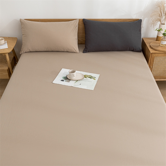 91家纺网 家纺一手货源 找家纺 蓝巢 2023新款全棉色织水洗棉系列单品床笠 卡其