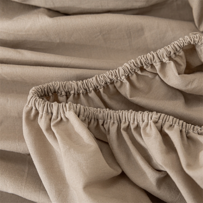 91家纺网 家纺一手货源 找家纺 蓝巢 2023新款全棉色织水洗棉系列单品床笠 卡其