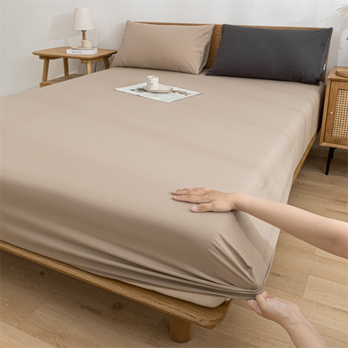 91家纺网 家纺一手货源 找家纺 蓝巢 2023新款全棉色织水洗棉系列单品床笠 卡其