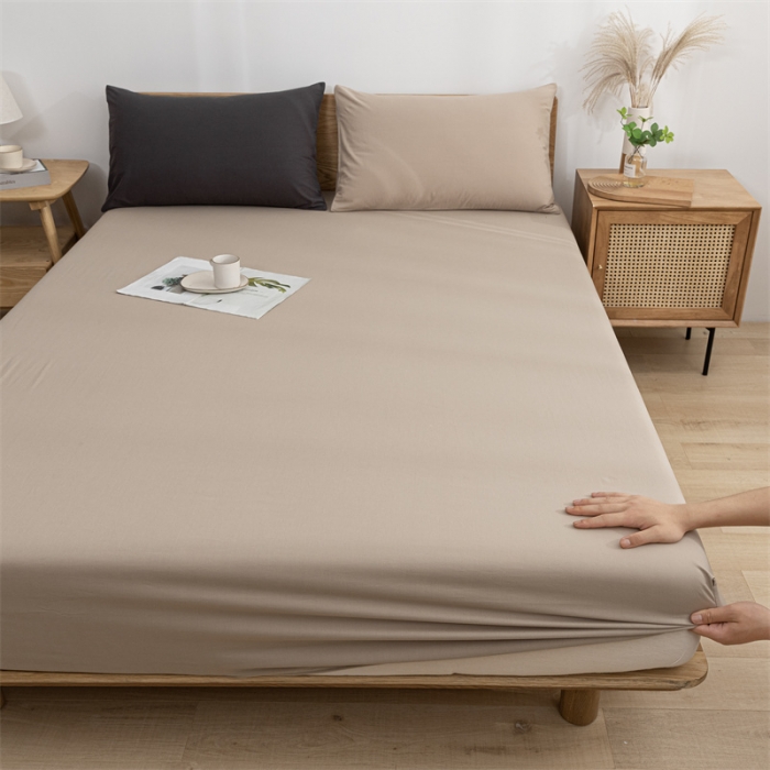 91家纺网 家纺一手货源 找家纺 蓝巢 2023新款全棉色织水洗棉系列单品床笠 卡其