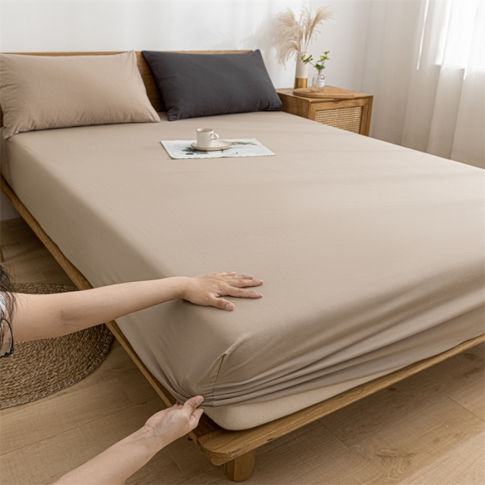 91家纺网 家纺一手货源 找家纺 蓝巢 2023新款全棉色织水洗棉系列单品床笠 卡其