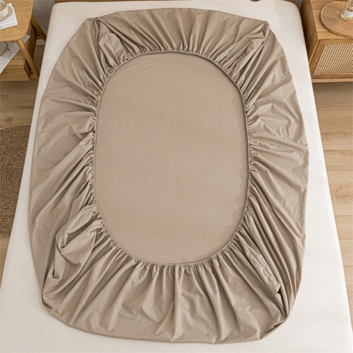 91家纺网 家纺一手货源 找家纺 蓝巢 2023新款全棉色织水洗棉系列单品床笠 卡其