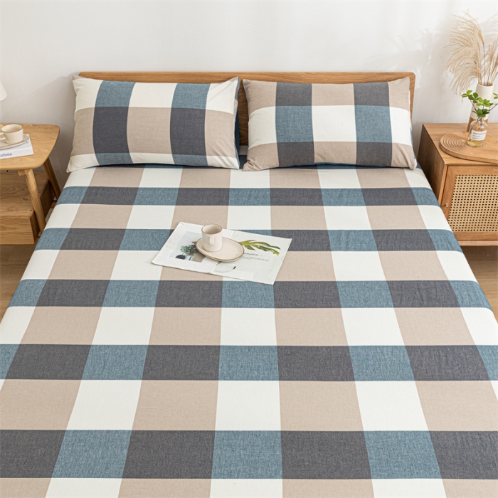 91家纺网 家纺一手货源 找家纺 蓝巢 2023新款全棉色织水洗棉系列单品床笠 蓝调格