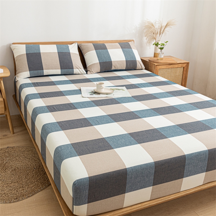 91家纺网 家纺一手货源 找家纺 蓝巢 2023新款全棉色织水洗棉系列单品床笠 蓝调格