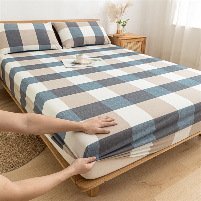 91家纺网 家纺一手货源 找家纺 蓝巢 2023新款全棉色织水洗棉系列单品床笠 蓝调格