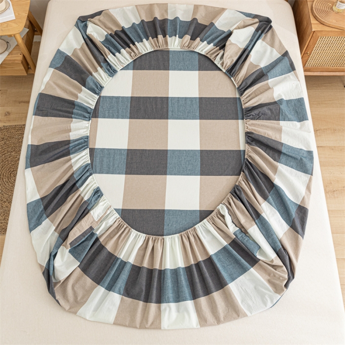 91家纺网 家纺一手货源 找家纺 蓝巢 2023新款全棉色织水洗棉系列单品床笠 蓝调格