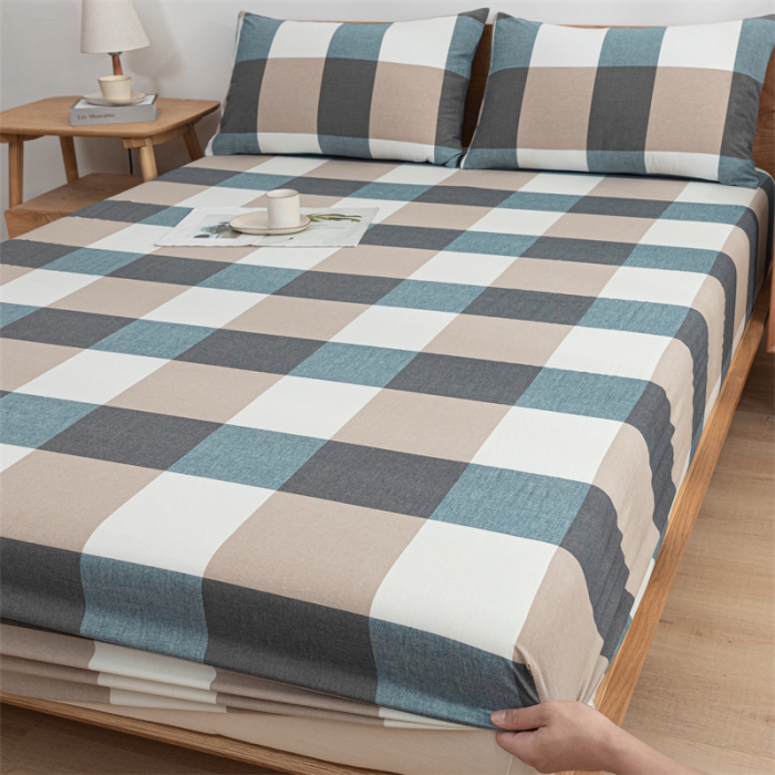 91家纺网 家纺一手货源 找家纺 蓝巢 2023新款全棉色织水洗棉系列单品床笠 蓝调格