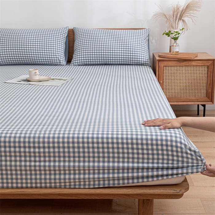 91家纺网 家纺一手货源 找家纺 蓝巢 2023新款全棉色织水洗棉系列单品床笠 蓝小格