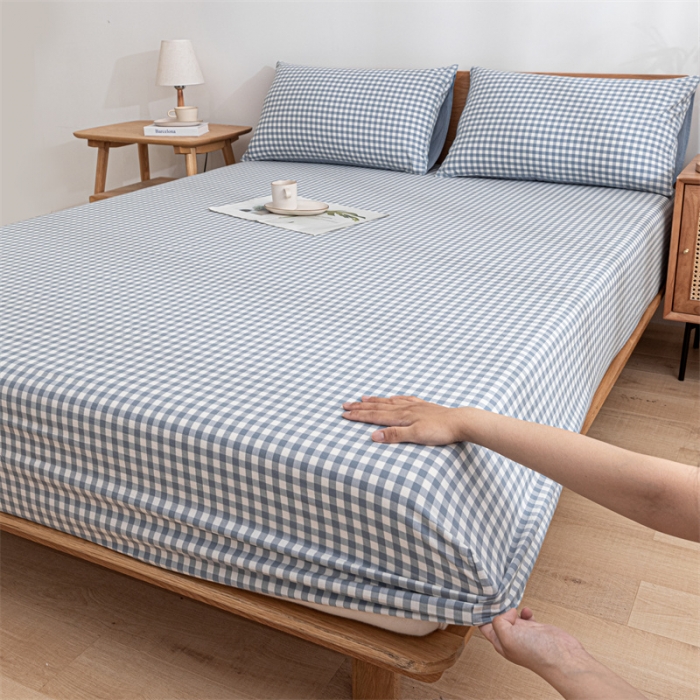 91家纺网 家纺一手货源 找家纺 蓝巢 2023新款全棉色织水洗棉系列单品床笠 蓝小格