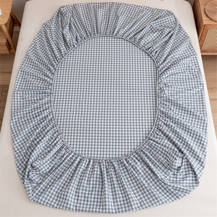 91家纺网 家纺一手货源 找家纺 蓝巢 2023新款全棉色织水洗棉系列单品床笠 蓝小格