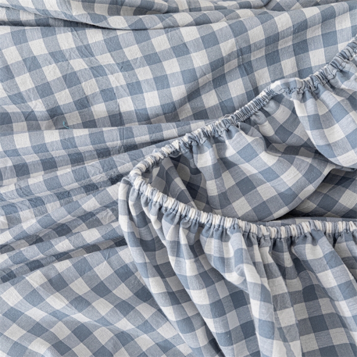 91家纺网 家纺一手货源 找家纺 蓝巢 2023新款全棉色织水洗棉系列单品床笠 蓝小格