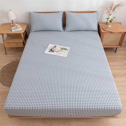 蓝巢 2023新款全棉色织水洗棉系列单品床笠 蓝小格