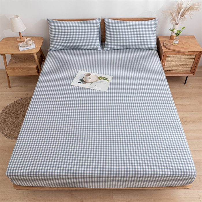 91家纺网 家纺一手货源 找家纺 蓝巢 2023新款全棉色织水洗棉系列单品床笠 蓝小格