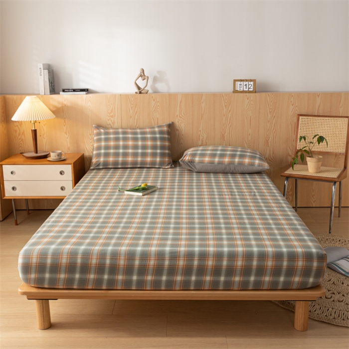 91家纺网 家纺一手货源 找家纺 蓝巢 2023新款全棉色织水洗棉系列单品床笠 洛卡灰