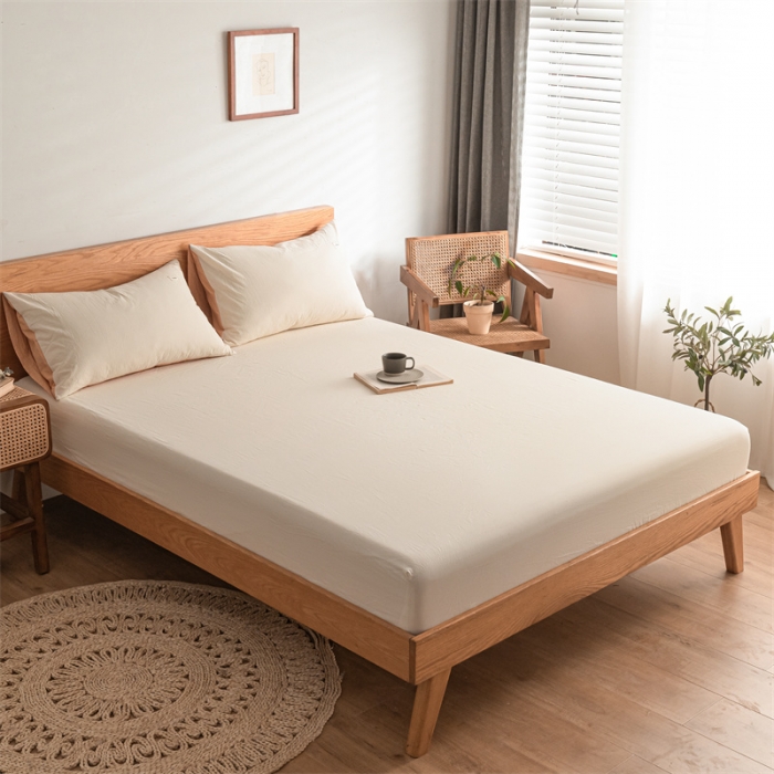 91家纺网 家纺一手货源 找家纺 蓝巢 2023新款全棉色织水洗棉系列单品床笠 奶白