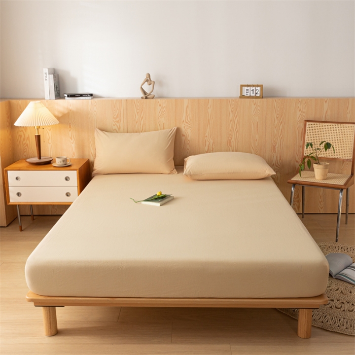 91家纺网 家纺一手货源 找家纺 蓝巢 2023新款全棉色织水洗棉系列单品床笠 奶茶