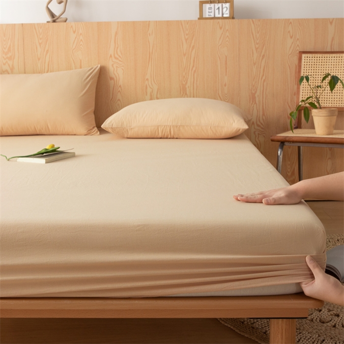 91家纺网 家纺一手货源 找家纺 蓝巢 2023新款全棉色织水洗棉系列单品床笠 奶茶