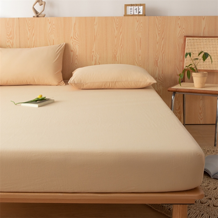 91家纺网 家纺一手货源 找家纺 蓝巢 2023新款全棉色织水洗棉系列单品床笠 奶茶