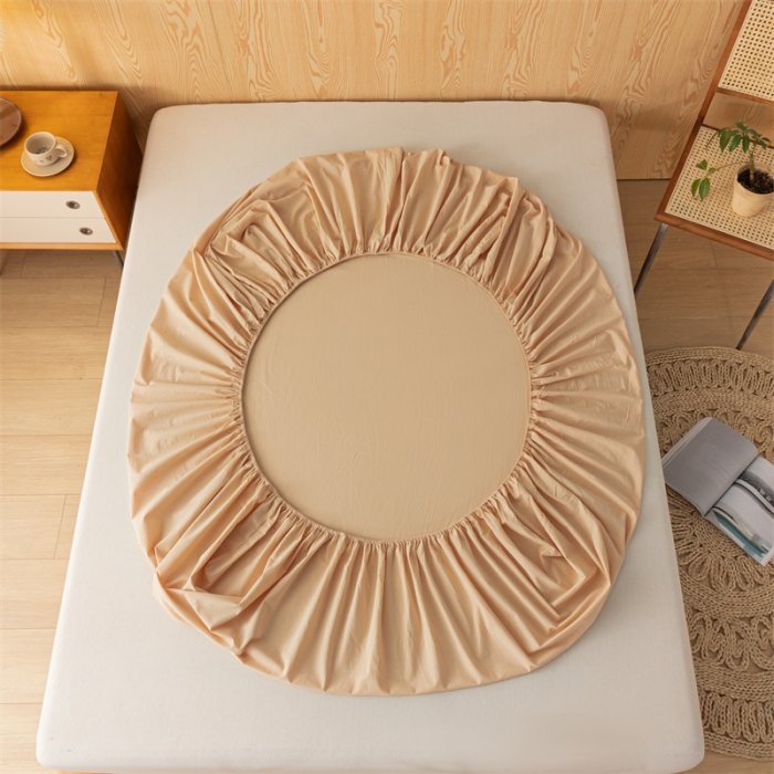 91家纺网 家纺一手货源 找家纺 蓝巢 2023新款全棉色织水洗棉系列单品床笠 奶茶