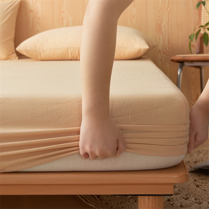 91家纺网 家纺一手货源 找家纺 蓝巢 2023新款全棉色织水洗棉系列单品床笠 奶茶