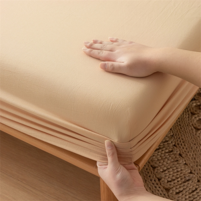 91家纺网 家纺一手货源 找家纺 蓝巢 2023新款全棉色织水洗棉系列单品床笠 奶茶