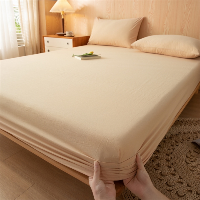 91家纺网 家纺一手货源 找家纺 蓝巢 2023新款全棉色织水洗棉系列单品床笠 奶茶