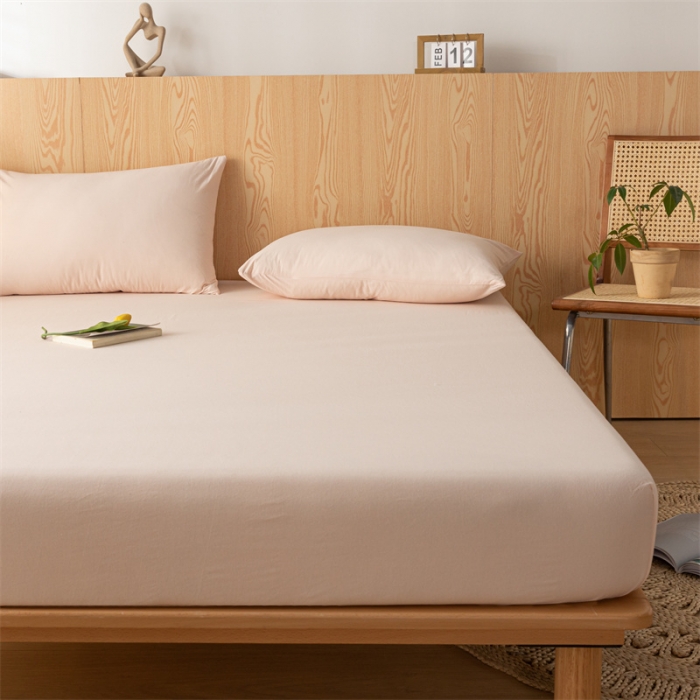 91家纺网 家纺一手货源 找家纺 蓝巢 2023新款全棉色织水洗棉系列单品床笠 奶油粉