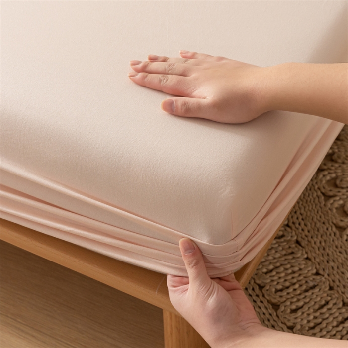 91家纺网 家纺一手货源 找家纺 蓝巢 2023新款全棉色织水洗棉系列单品床笠 奶油粉