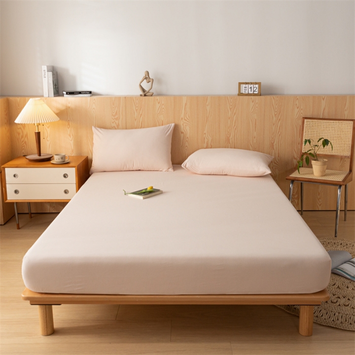 91家纺网 家纺一手货源 找家纺 蓝巢 2023新款全棉色织水洗棉系列单品床笠 奶油粉