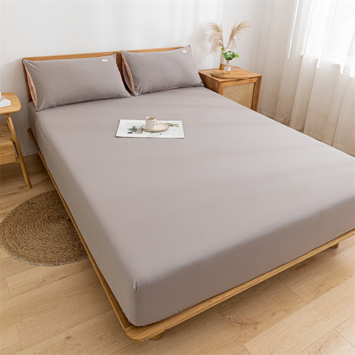 91家纺网 家纺一手货源 找家纺 蓝巢 2023新款全棉色织水洗棉系列单品床笠 浅灰