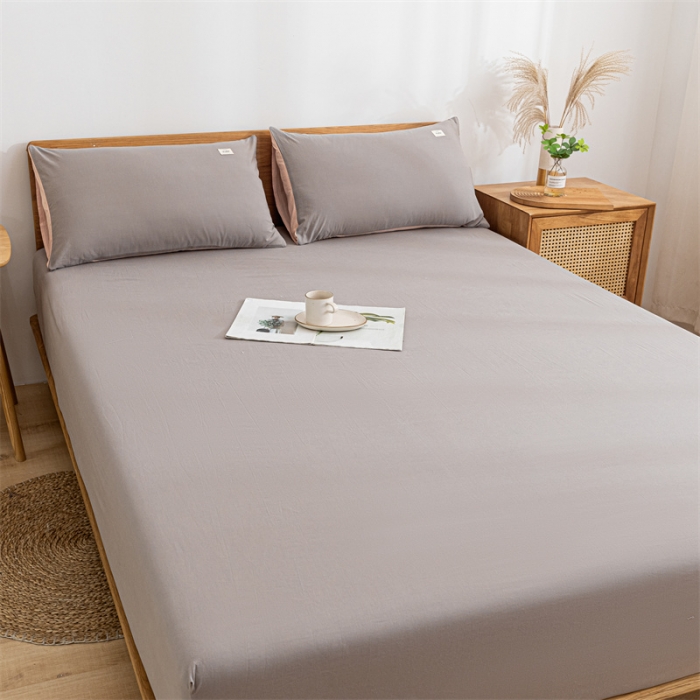 91家纺网 家纺一手货源 找家纺 蓝巢 2023新款全棉色织水洗棉系列单品床笠 浅灰