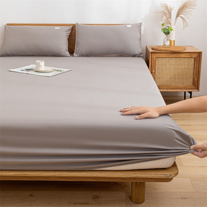 91家纺网 家纺一手货源 找家纺 蓝巢 2023新款全棉色织水洗棉系列单品床笠 浅灰