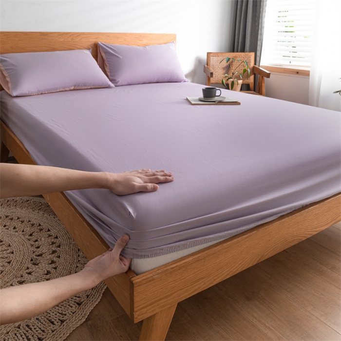 91家纺网 家纺一手货源 找家纺 蓝巢 2023新款全棉色织水洗棉系列单品床笠 浅紫