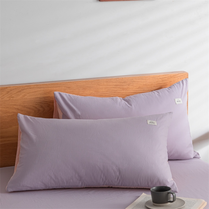 91家纺网 家纺一手货源 找家纺 蓝巢 2023新款全棉色织水洗棉系列单品床笠 浅紫