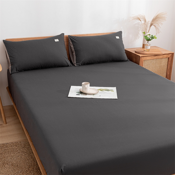 91家纺网 家纺一手货源 找家纺 蓝巢 2023新款全棉色织水洗棉系列单品床笠 深灰