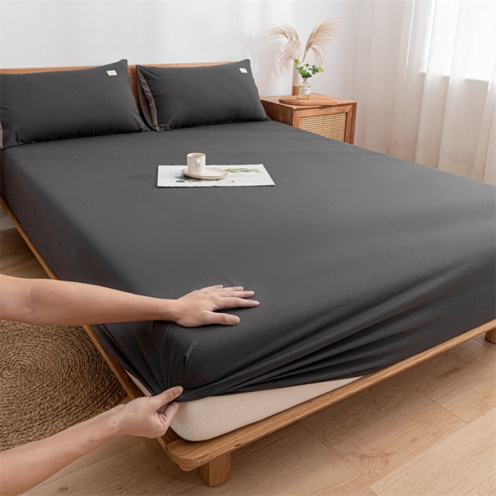 91家纺网 家纺一手货源 找家纺 蓝巢 2023新款全棉色织水洗棉系列单品床笠 深灰