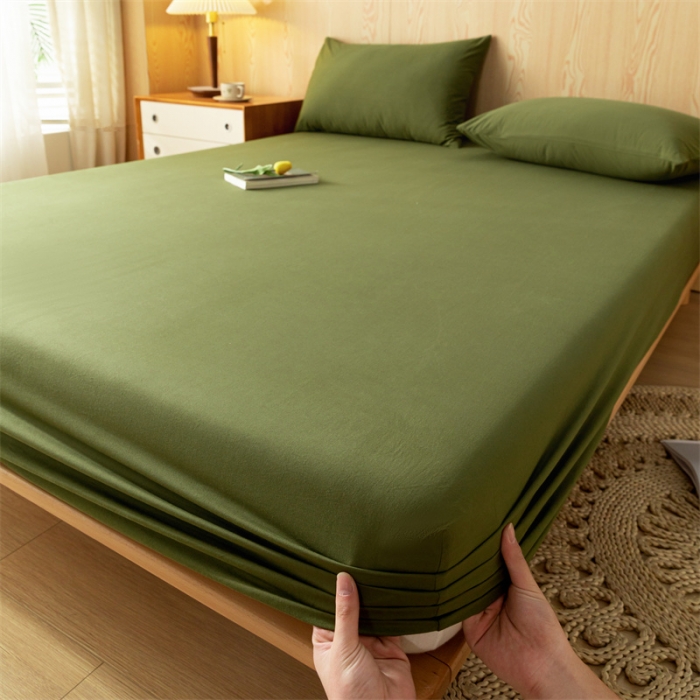 91家纺网 家纺一手货源 找家纺 蓝巢 2023新款全棉色织水洗棉系列单品床笠 松叶绿