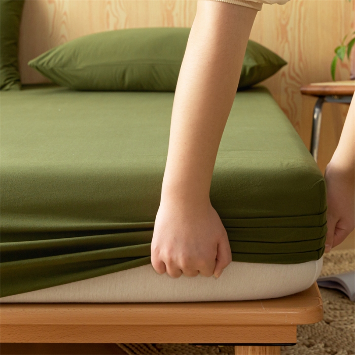 91家纺网 家纺一手货源 找家纺 蓝巢 2023新款全棉色织水洗棉系列单品床笠 松叶绿