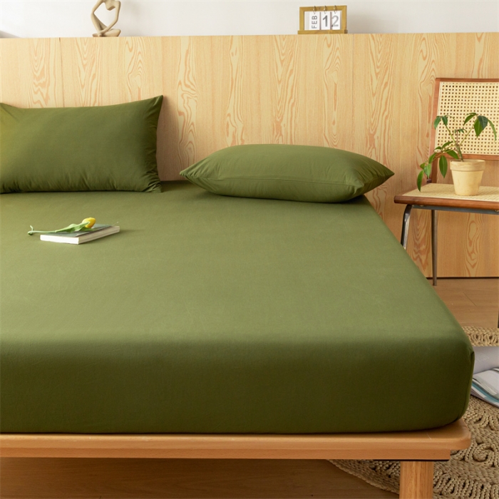 91家纺网 家纺一手货源 找家纺 蓝巢 2023新款全棉色织水洗棉系列单品床笠 松叶绿