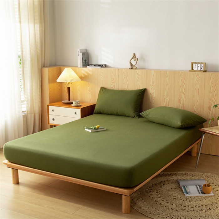 91家纺网 家纺一手货源 找家纺 蓝巢 2023新款全棉色织水洗棉系列单品床笠 松叶绿