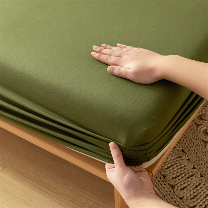 91家纺网 家纺一手货源 找家纺 蓝巢 2023新款全棉色织水洗棉系列单品床笠 松叶绿