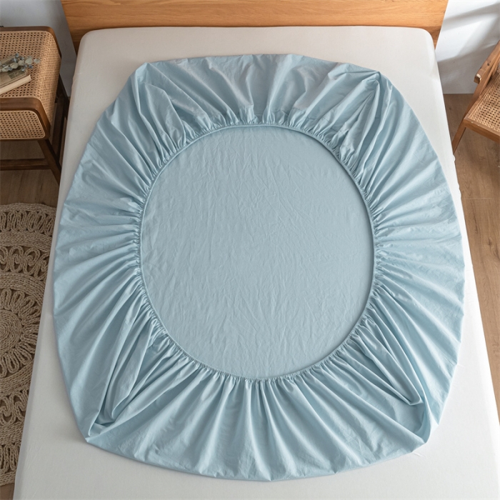 91家纺网 家纺一手货源 找家纺 蓝巢 2023新款全棉色织水洗棉系列单品床笠 天空蓝