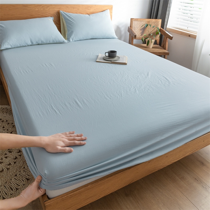 91家纺网 家纺一手货源 找家纺 蓝巢 2023新款全棉色织水洗棉系列单品床笠 天空蓝