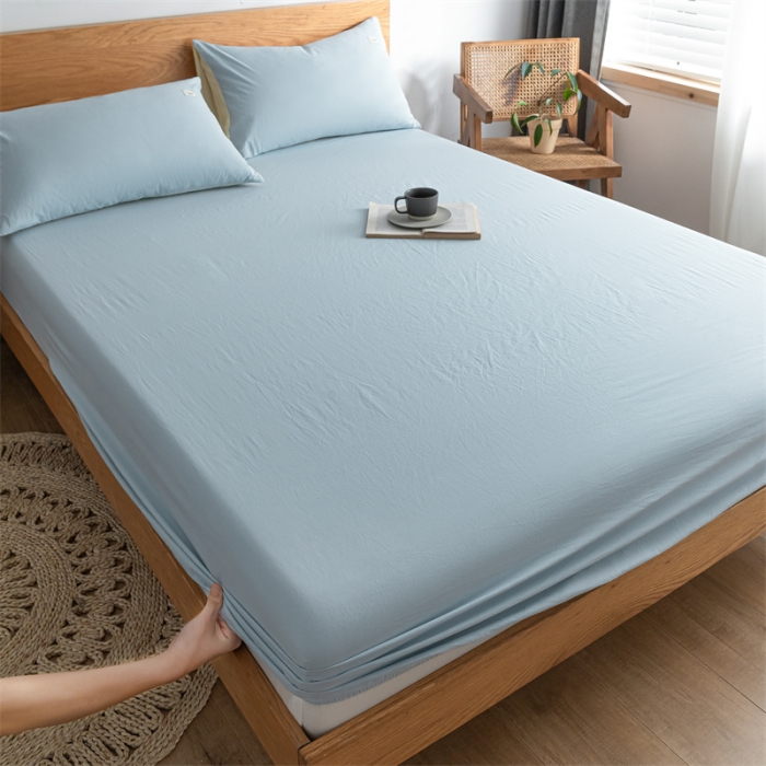 91家纺网 家纺一手货源 找家纺 蓝巢 2023新款全棉色织水洗棉系列单品床笠 天空蓝